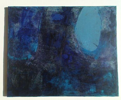 " Das blaue Wunder"  60 x50 x2 cm Acryl+Wachsstifte auf Leinwand